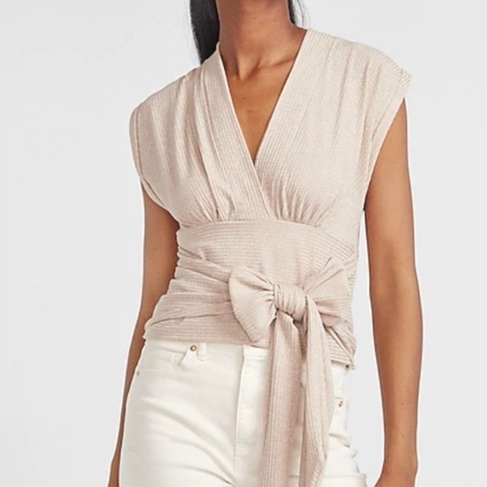 Express NEW Metallic Faux Wrap Plunge Neckline size M